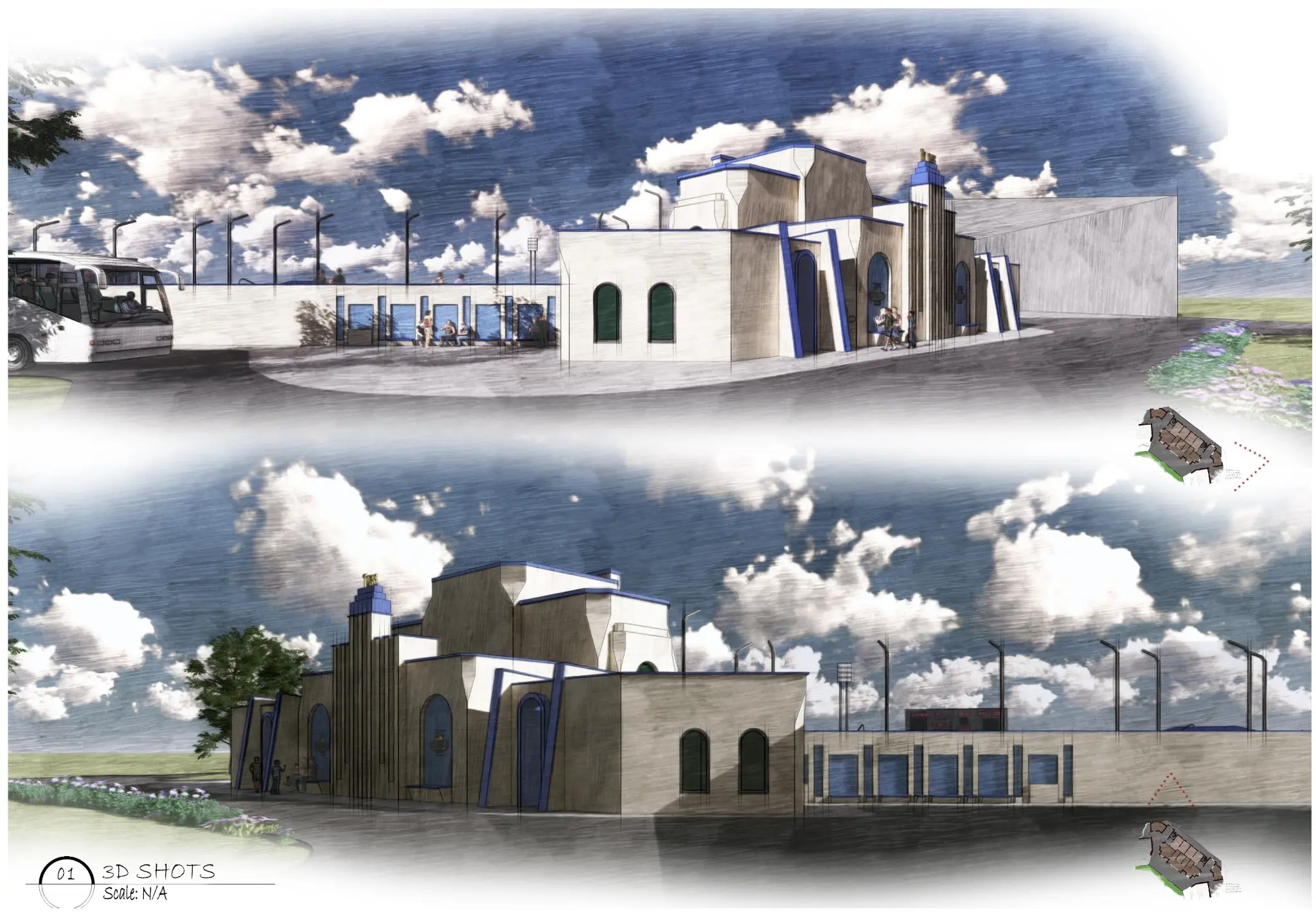 Religious and institutional facility conceptual design with modern architectural elements